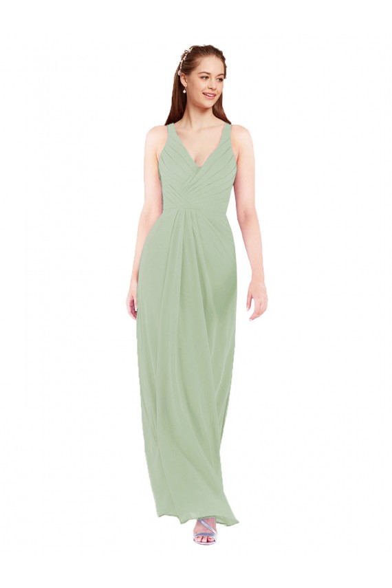 Best Feminine Chiffon Bridesmaid Dress with Ruching and V-Neckline UK