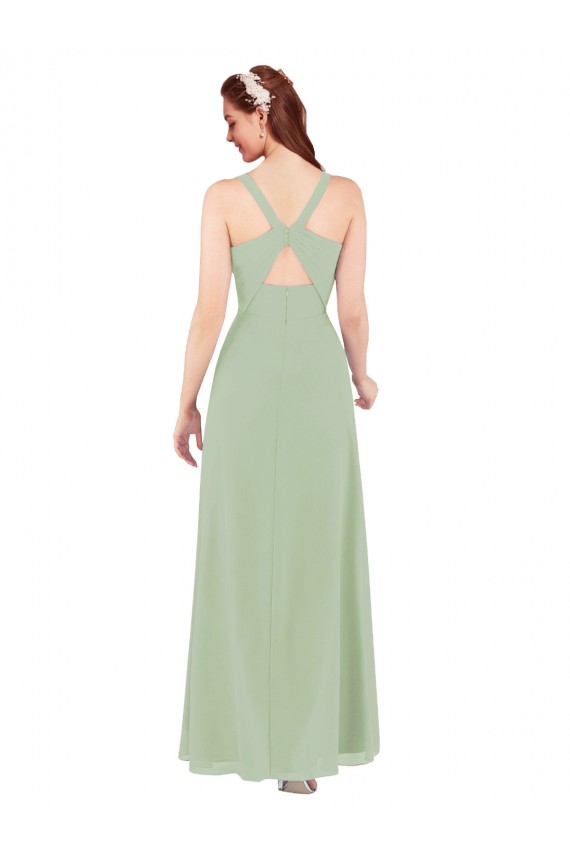 Best Feminine Chiffon Bridesmaid Dress with Ruching and V-Neckline UK