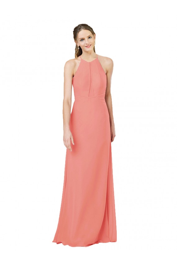 Best Modern Long Chiffon Bridesmaid Dress with Keyhole Back UK