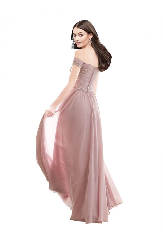 Best Floor Length Chantilly Lace Off the Shoulder Chiffon Bridesmaid Dress UK