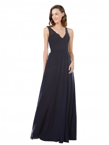 Best Elegant Chiffon Bridesmaid Dress with V-Neck Lace Bodice UK