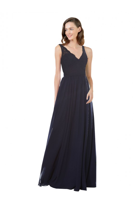 Best Elegant Chiffon Bridesmaid Dress with V-Neck Lace Bodice UK