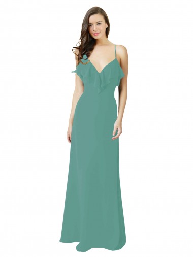 Best Full Length Chiffon Bridesmaid Dress with Ruffled V-Neckline UK