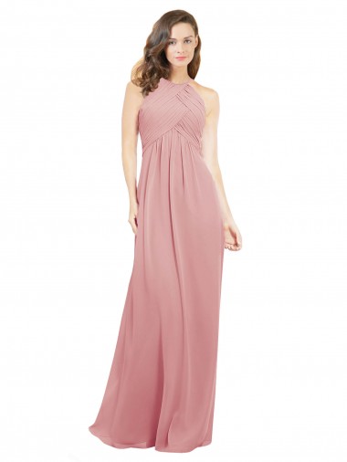 Best Chiffon Bridesmaids Dress with Draped Bodice and Keyhole Back UK
