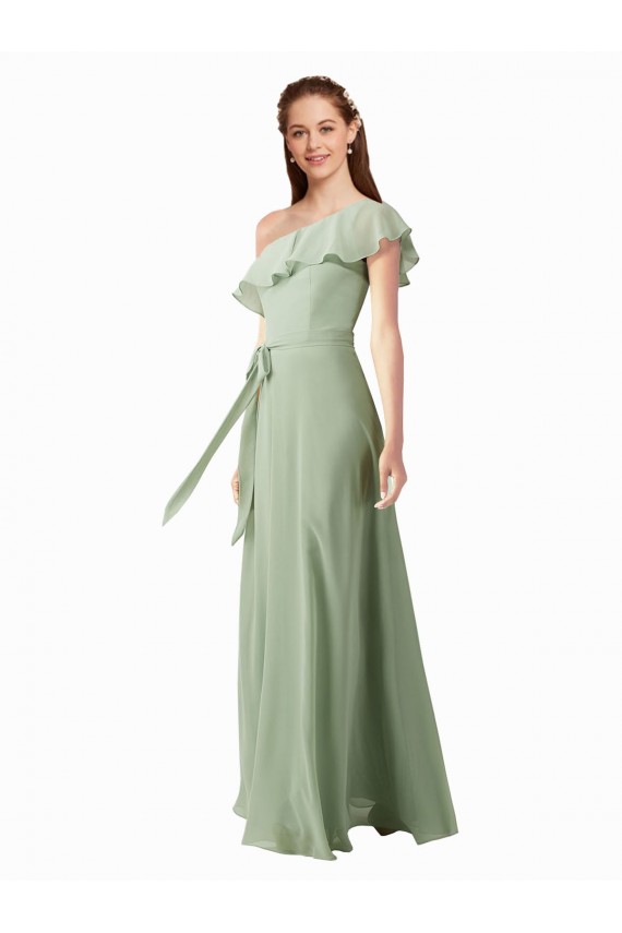 Best Chiffon Bridesmaids Dress with Ruffles Flutter Sleeves UK