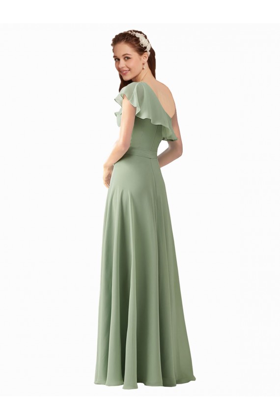 Best Chiffon Bridesmaids Dress with Ruffles Flutter Sleeves UK