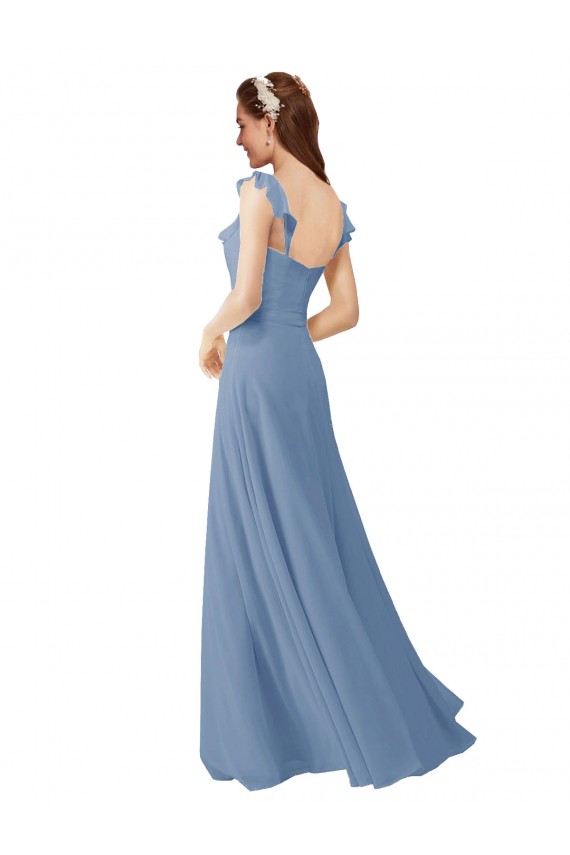Best Chiffon Bridesmaids Dress with Ruffle Neckline UK