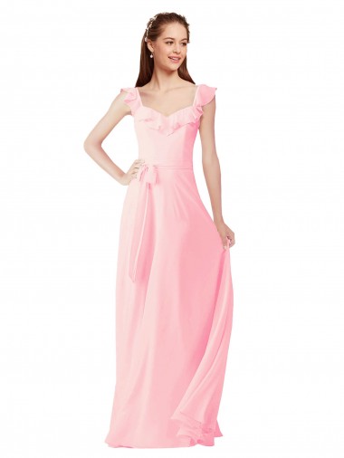 Best Chiffon Bridesmaids Dress with Ruffle Neckline UK