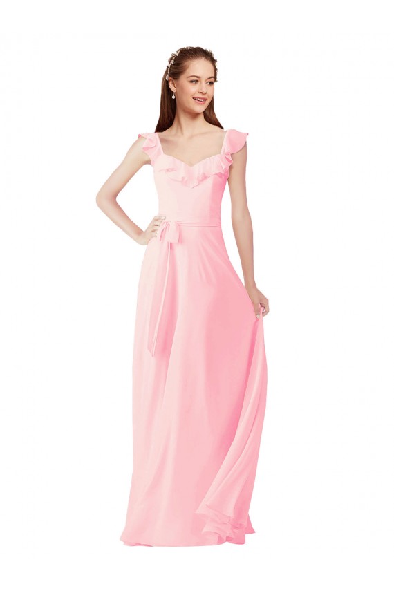 Best Chiffon Bridesmaids Dress with Ruffle Neckline UK