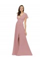 Best Flutter Sleeves Short Chiffon Bridesmaid Dress with Tie Belt UK
