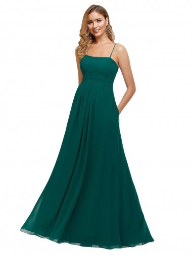 Best Chiffon Bridesmaid Dress with Pleated Bodice and Straps UK