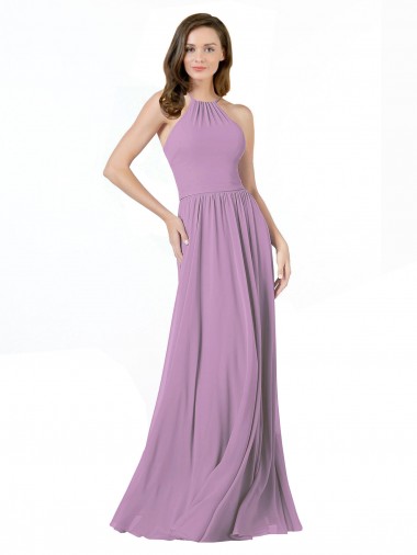 Best High Halter Chiffon Bridesmaid Dress with Ruffle Details Back UK