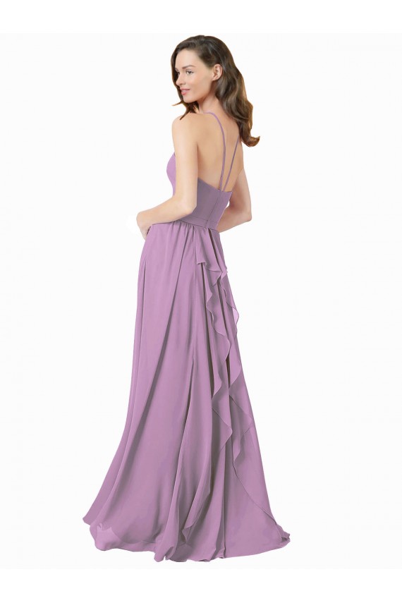 Best High Halter Chiffon Bridesmaid Dress with Ruffle Details Back UK