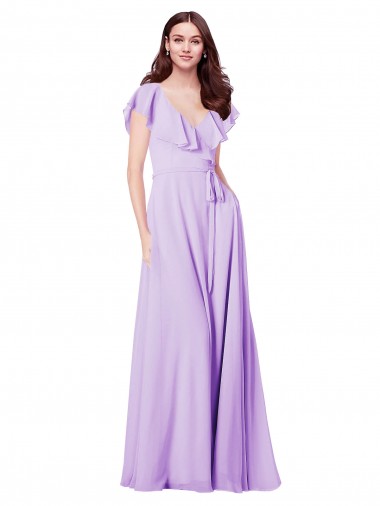 Best Flutter Sleeves V-Neck Chiffon Bridesmaid Dress UK