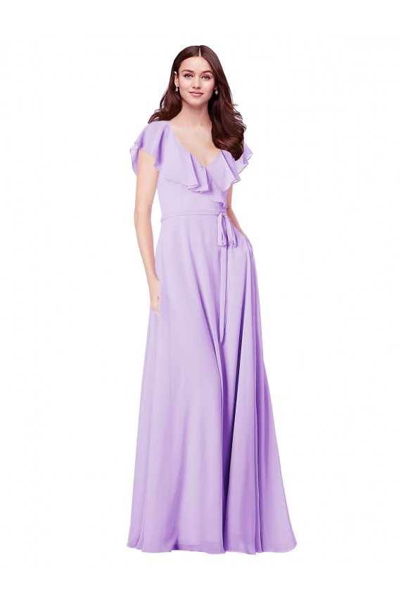 Best Flutter Sleeves V-Neck Chiffon Bridesmaid Dress UK