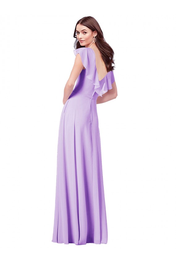 Best Flutter Sleeves V-Neck Chiffon Bridesmaid Dress UK
