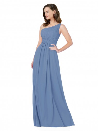 Best Pleated One Shoulder Chiffon Bridesmaid Dress UK