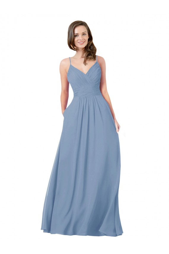 Best A-Line Ruched V-Neckline Chiffon Bridesmaid Dress with Pockets UK