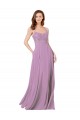 Best Floral Detailed Chiffon Bridesmaid Dress with Keyhole Back UK