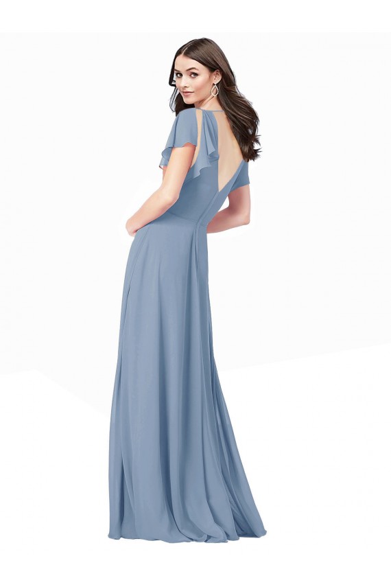 Best Chiffon Bridesmaid Dress / Prom Dress with Flutter Sleeves and Front Slit UK