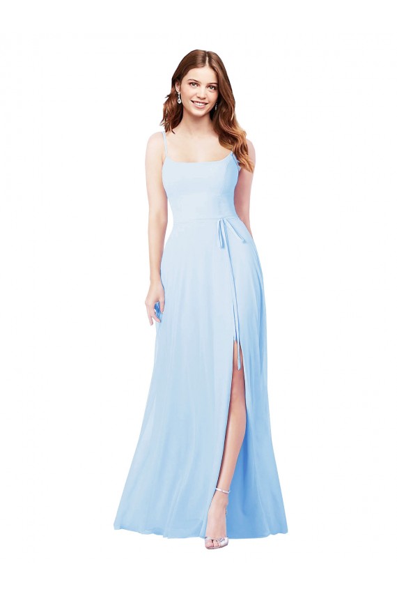 Best Chiffon Bridesmaid Dress with Tie Sash and Side Slit UK
