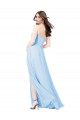 Best Chiffon Bridesmaid Dress with Tie Sash and Side Slit UK