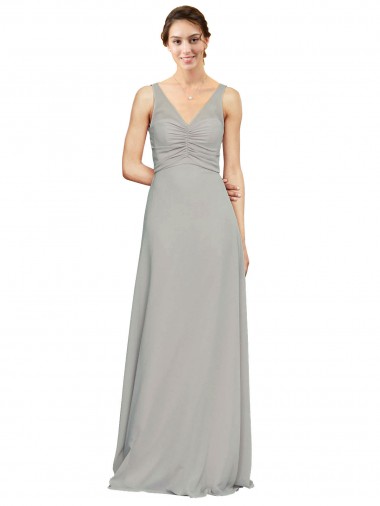 Best V-Neck Chiffon Bridesmaid Dress with Illusion Gathered Bodice UK