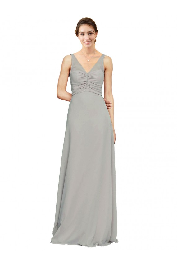 Best V-Neck Chiffon Bridesmaid Dress with Illusion Gathered Bodice UK