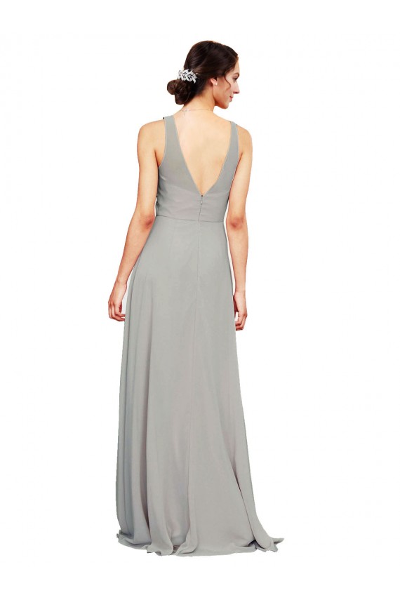 Best V-Neck Chiffon Bridesmaid Dress with Illusion Gathered Bodice UK