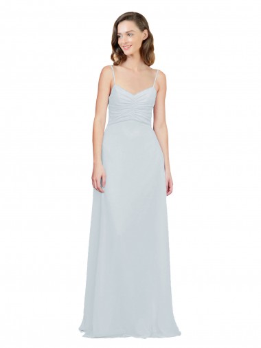 Best Slim A-Line Chiffon Bridesmaid Dress with Spaghetti Strap Gathered Bodice UK