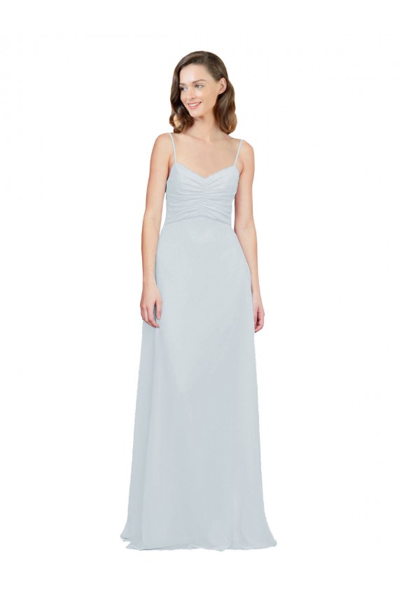 Best Slim A-Line Chiffon Bridesmaid Dress with Spaghetti Strap Gathered Bodice UK