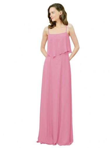 Best Spaghetti Strap Chiffon Bridesmaids Dress with Ruffle Overlay UK