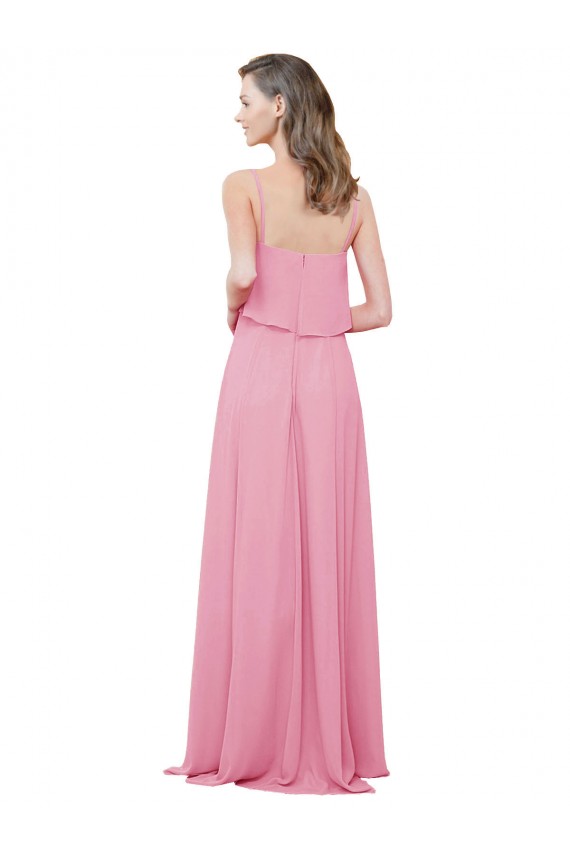 Best Spaghetti Strap Chiffon Bridesmaids Dress with Ruffle Overlay UK