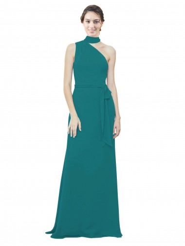 Best One Shoulder Chiffon Bridesmaids Dress with Scarf Tie Neckline UK