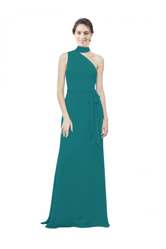 Best One Shoulder Chiffon Bridesmaids Dress with Scarf Tie Neckline UK