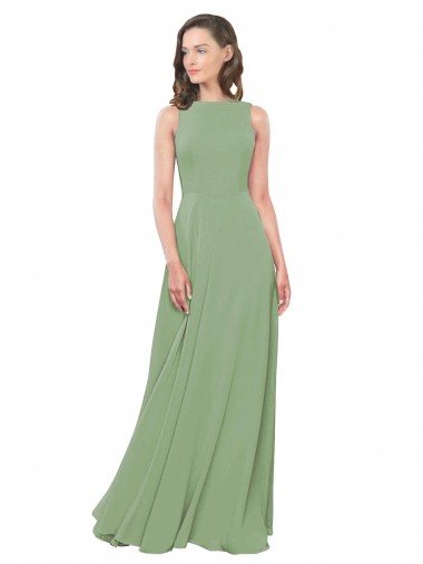 Best High Neck Chiffon Bridesmaids Dress with Low Cowl Back UK