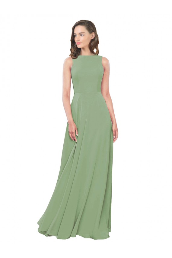 Best High Neck Chiffon Bridesmaids Dress with Low Cowl Back UK