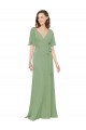 Best Chiffon V-Neckline Wrap Bridesmaids Dress With Double Flutter Sleeve UK