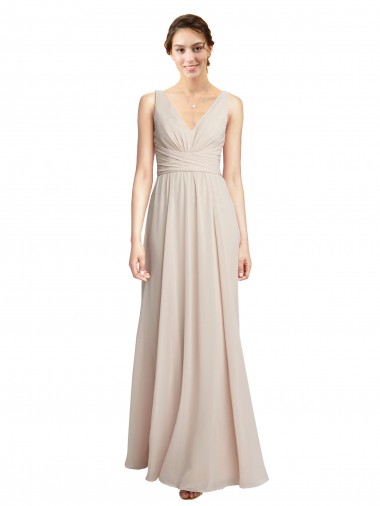 Best Long V-Neck Chiffon Bridesmaids Dress with Double Straps UK