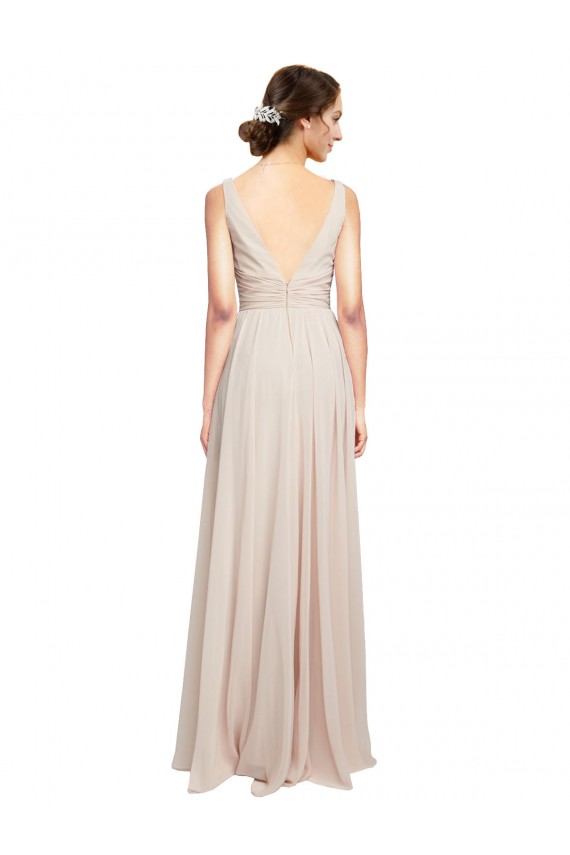 Best Long V-Neck Chiffon Bridesmaids Dress with Double Straps UK