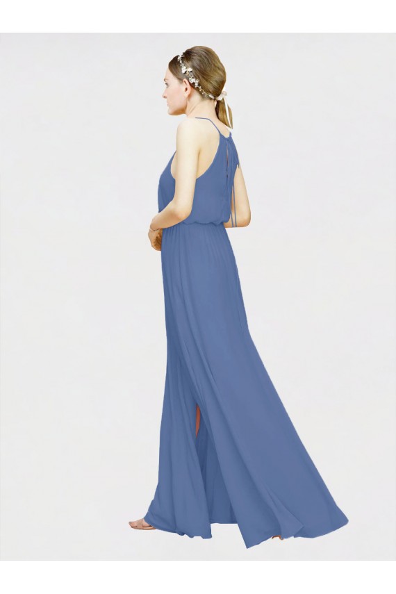Best High Halter Chiffon Bridesmaid Dress with Side Slit UK
