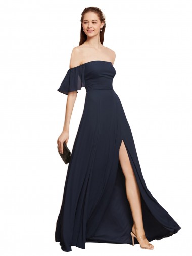 Best Off the Shoulder Floaty Sleeves Chiffon Bridesmaid Dress / Prom Dress with High Slit UK