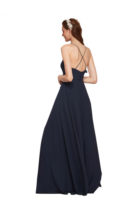 Best Long Chiffon Bridesmaid Dress with Criss Cross Straps and Ruffles UK
