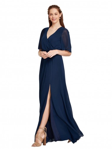 Best V-Neck Plush Chiffon Bridesmaid Dress with Flutter Sleeves UK