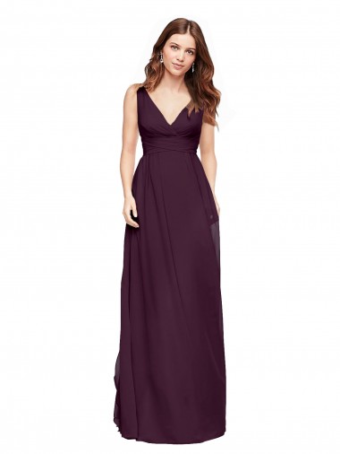 Best Plunging V-Neckline Long Chiffon Bridesmaid Dress with Deep V-Back UK