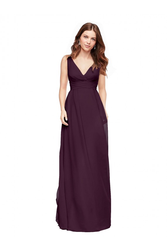 Best Plunging V-Neckline Long Chiffon Bridesmaid Dress with Deep V-Back UK