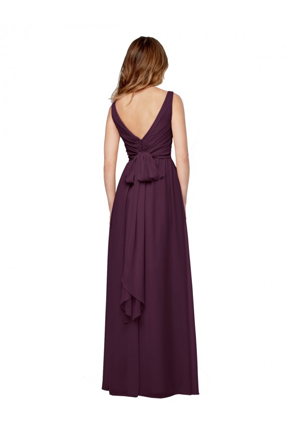 Best Plunging V-Neckline Long Chiffon Bridesmaid Dress with Deep V-Back UK
