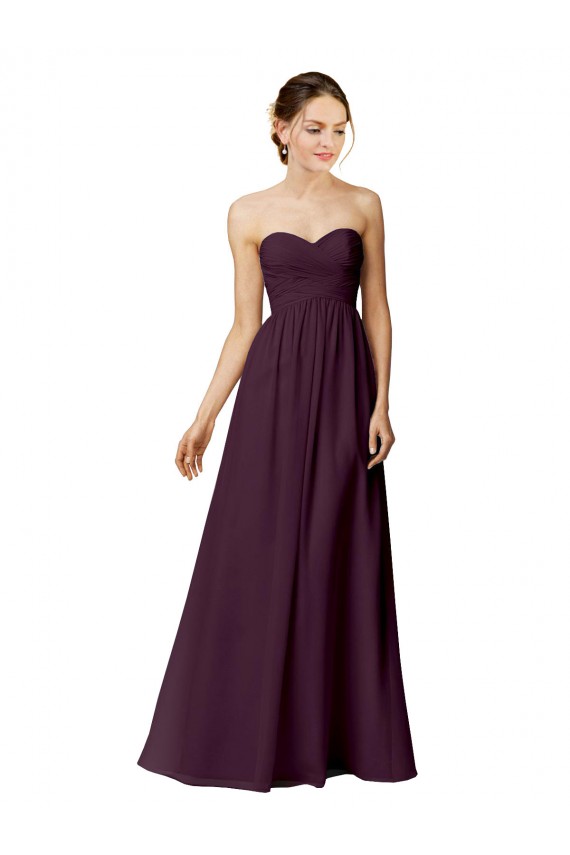 Best Strapless Chiffon Bridesmaid Dress with Criss Cross Shirred Bodice UK