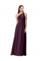 Best One Shoulder Chiffon Bridesmaid Dress with Front Keyhole and Shirred Bodice UK