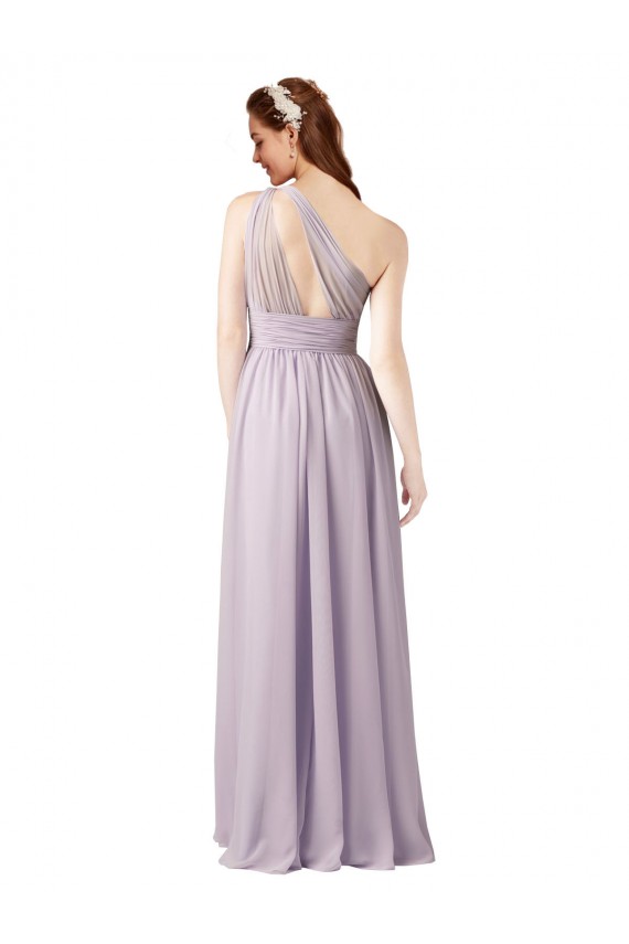 Best One Shoulder Chiffon Bridesmaid Dress with Front Keyhole and Shirred Bodice UK